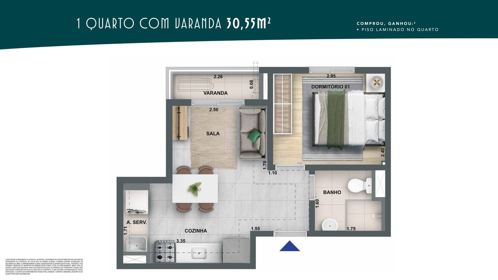 Planta 1 quarto 30,55m²